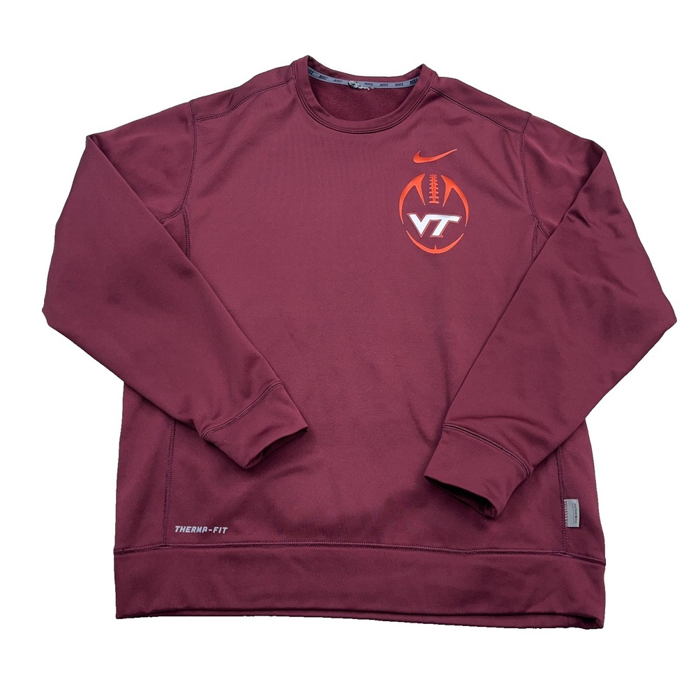 Virginia Tech Hokies Sweatshirt Men Large Nike Therma Fit Crewneck Performance
